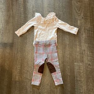 Janie and Jack Pink Body Suit & Plaid Riding Pants